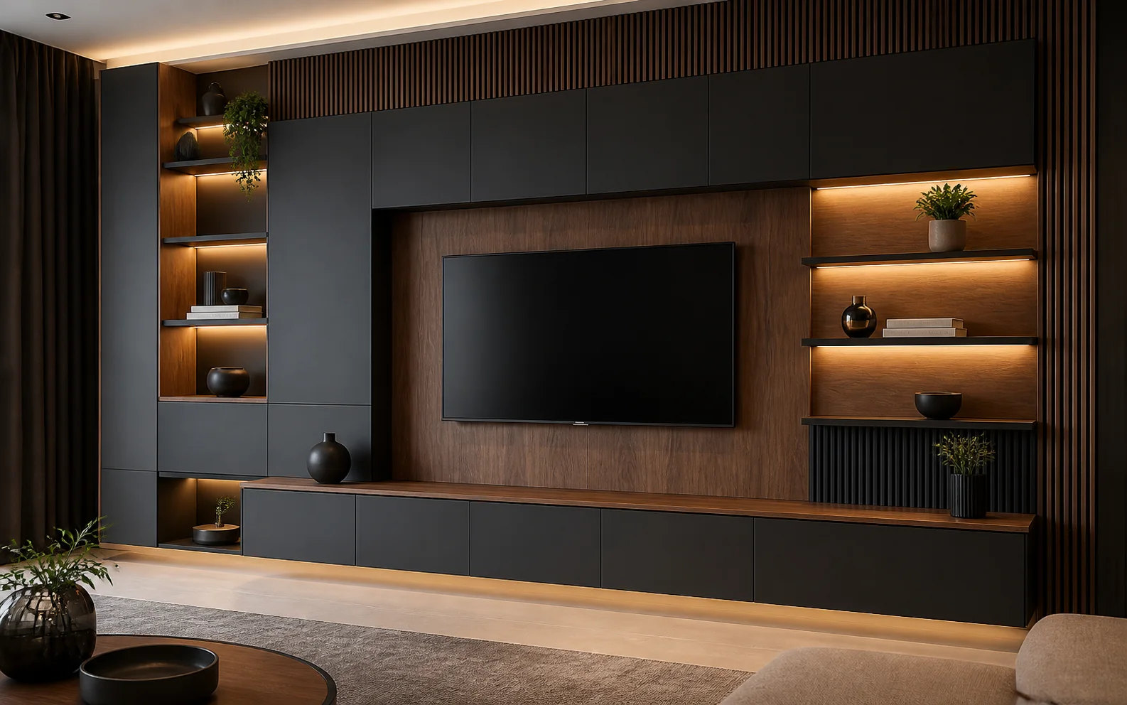 Charcoal Walnut Media Wall